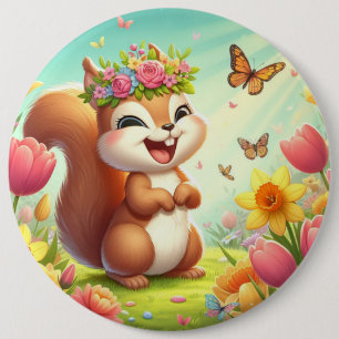 Badge Rond 15,2 Cm Écureuil du printemps mignon et heureux