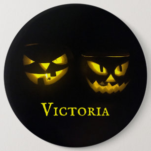 Badge Rond 15,2 Cm Éffrayant visage citrouille jaune et noir personna