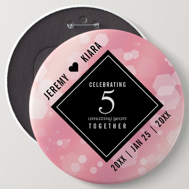 Badge Rond 15,2 Cm Élégant 5ème anniversaire Mariage de quartz Rose (Devant & derrière)