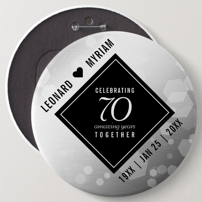 Badge Rond 15,2 Cm Élégant 70e anniversaire de Mariage Platinum (Devant & derrière)