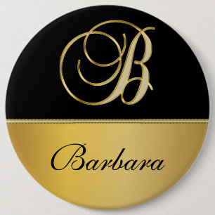 Badge Rond 15,2 Cm Élégant "B" Monogramme Nom personnalisé Black Gold