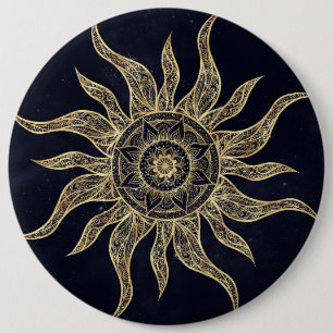 Badge Rond 15,2 Cm Elégant Gold Sun Mandala Blue Nebula Design