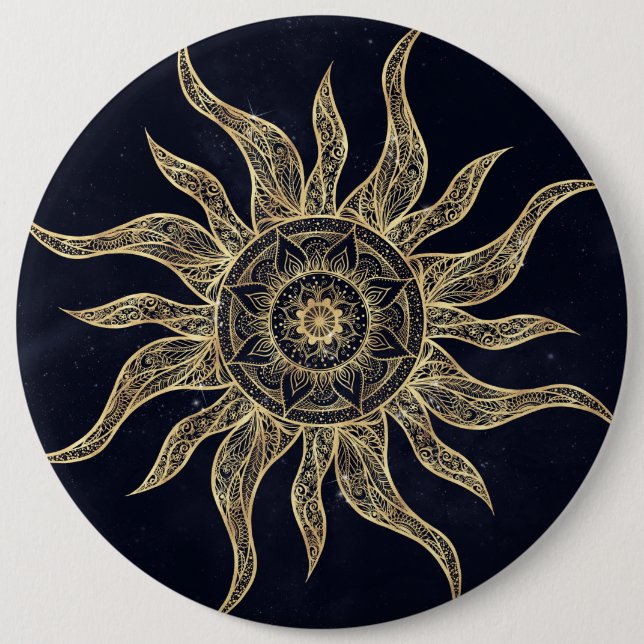 Badge Rond 15,2 Cm Elégant Gold Sun Mandala Blue Nebula Design (Devant)