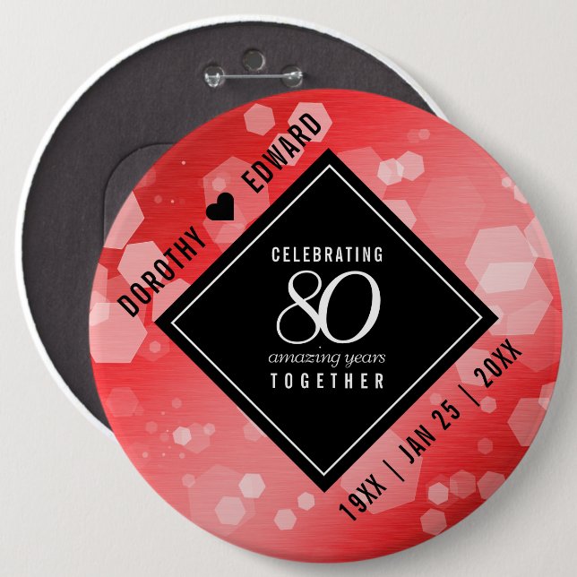 Badge Rond 15,2 Cm Elégante 80ème anniversaire du Mariage de Ruby (Devant & derrière)