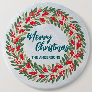 Badge Rond 15,2 Cm Élégante couronne rouge Holly Berries Gold merry X