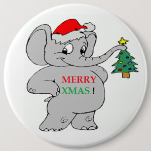 BADGE ROND 15,2 CM ÉLÉPHANT "MERRY XMAS"