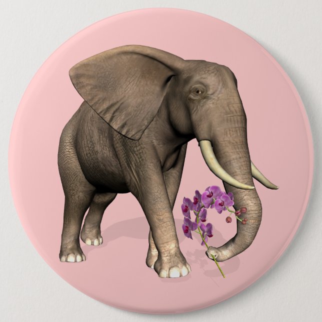 Badge Rond 15,2 Cm Elephant With Pink Orchid (Devant)
