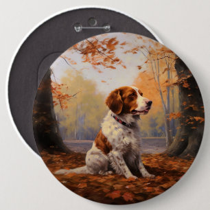 Badge Rond 15,2 Cm Épanouissement d'un Brittany Spaniel dans les feui