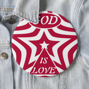 Badge Rond 15,2 Cm Étoile blanche et rouge "Dieu est amour"  Étoile à
