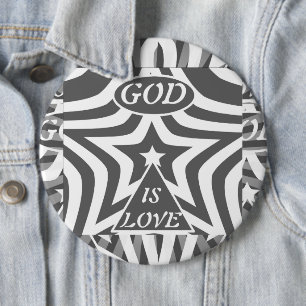Badge Rond 15,2 Cm Étoile monochrome "Dieu est amour" - Noir & Blanc