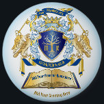 Badge Rond 15,2 Cm Faites de votre propre emblème un livre d'arbre Cl<br><div class="desc">Créez votre propre armoiries, emblème, insignia ou crête de famille aristocratique avec ce magnifique essuie-tout classique ou ce bouclier à l'effigie d'un arbre magique, décoré de mantelettes dorées et bleues surmontées d'une couronne dorée parsemée de saphir, d'aquamarine et de perles. Une bannière en bleu profond correspond à votre date de...</div>