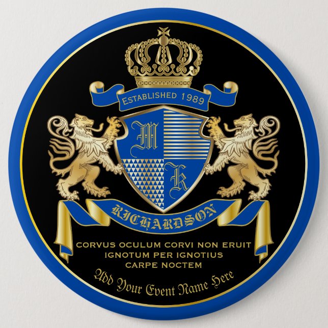 Badge Rond 15,2 Cm Faites votre propre blason Bleu or Lion Emblem (Devant)