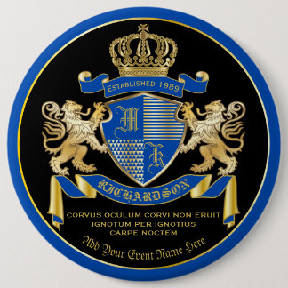 Badge Rond 15,2 Cm Faites votre propre blason Bleu or Lion Emblem
