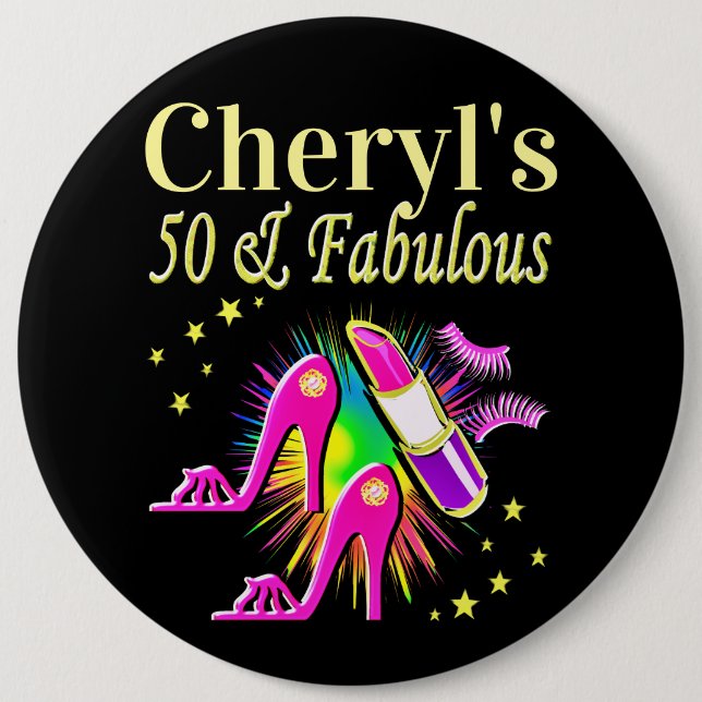 BADGE ROND 15,2 CM FASHIONISTA 50E ANNIVERSAIRE PERSONNALISÉ (Devant)