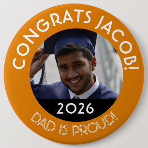 Badge Rond 15,2 Cm Félicitations Personnalisées Photo de Diplômé Papa
