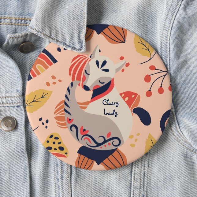 Badge Rond 15,2 Cm Femme Enseignant Cadeau CLASSY LADY Hygge Fox (En situation)