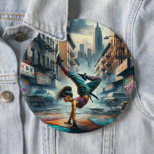 Badge Rond 15,2 Cm Femmes en action de Breakdancer Silhouette de New 