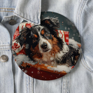 Badge Rond 15,2 Cm Festival de Noël des chiens bergers australiens