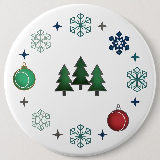 Badge Rond 15,2 Cm Festive Christmas Trees & Snowflakes (Devant)