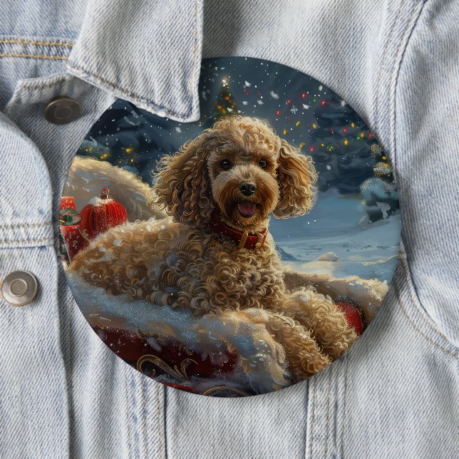 Badge Rond 15,2 Cm Festive de Noël du chien de caniche (En situation)