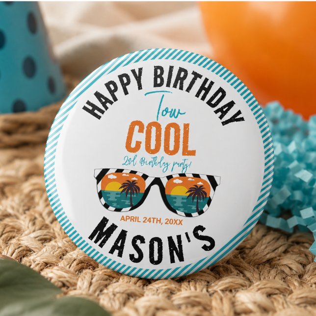 Badge Rond 15,2 Cm Fête d'anniversaire de 2 ans pour Two Cool Boy (Two Cool Boy 2nd Birthday Party Button)