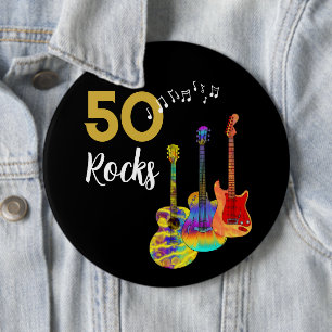 Badge Rond 15,2 Cm Fête d'anniversaire des 50 ans de Guitar 50 Rocks