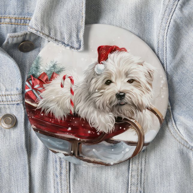 Badge Rond 15,2 Cm Fête de Noël de Chien de Coton De Tulear (En situation)