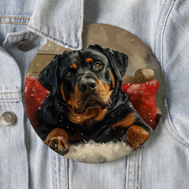 Badge Rond 15,2 Cm Fête de Noël de chien Rottweiler (En situation)