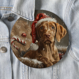 Badge Rond 15,2 Cm Fête de Noël de Chien Vizsla