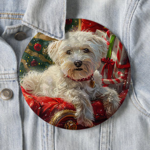 Badge Rond 15,2 Cm Fête de Noël des chiens maltais