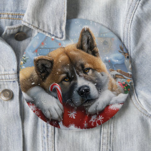 Badge Rond 15,2 Cm Fête de Noël du chien Akita
