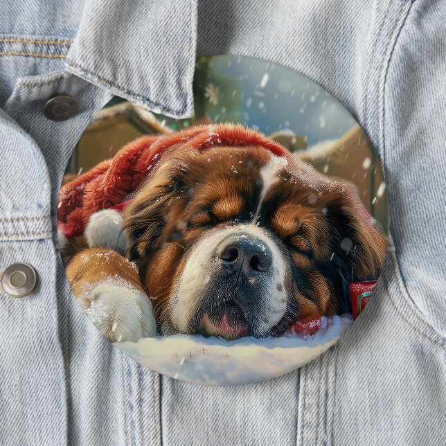 Badge Rond 15,2 Cm Fête de Noël du chien Mastiff Tibétain (En situation)