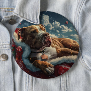 Badge Rond 15,2 Cm Fête de Noël du chien Pitbull