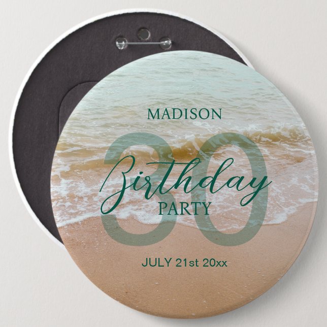 Badge Rond 15,2 Cm Fête de plage pour 30 ans (Devant & derrière)