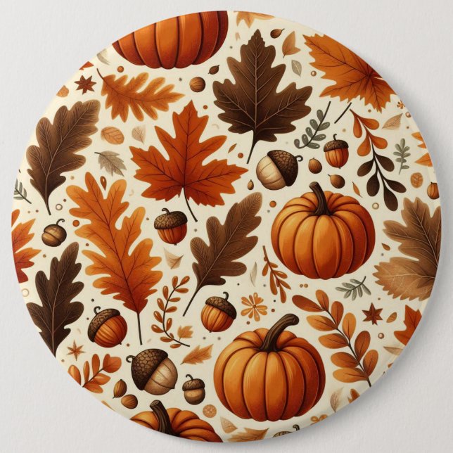 Badge Rond 15,2 Cm feuille/citrouille/cavernes Automne (Devant)