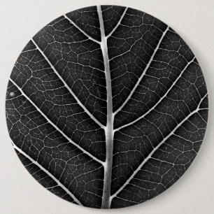 Badge Rond 15,2 Cm Feuille lumineuse noir et blanc en gros plan