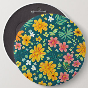 Badge Rond 15,2 Cm Feuilles tropicaux et motif de fleurs