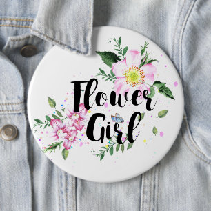 Badge Rond 15,2 Cm Fille Fleur Rose Floral Aquarelle Mariage