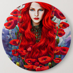 Badge Rond 15,2 Cm Fille Se Cachant Dans Les Fleurs De Pavot L'art im