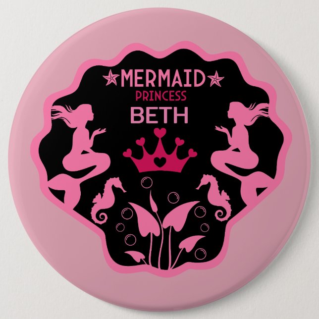 Badge Rond 15,2 Cm Fille Sirène Princesse (Devant)