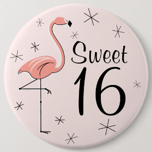 Badge Rond 15,2 Cm Flamant rose rose 'Sweet 16' bouton