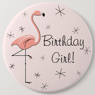 Badge Rond 15,2 Cm Flamingo Pink 'Birthday Girl!' button