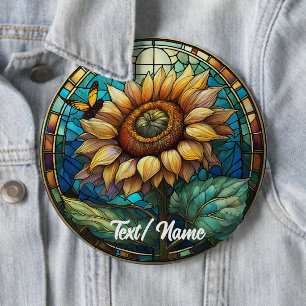 Badge Rond 15,2 Cm Fleur de tournesol, floral Stain Glass Design Pin