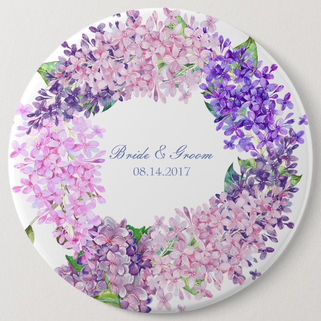 Badge Rond 15,2 Cm Fleur Lilac de printemps Mariage floral (Devant)