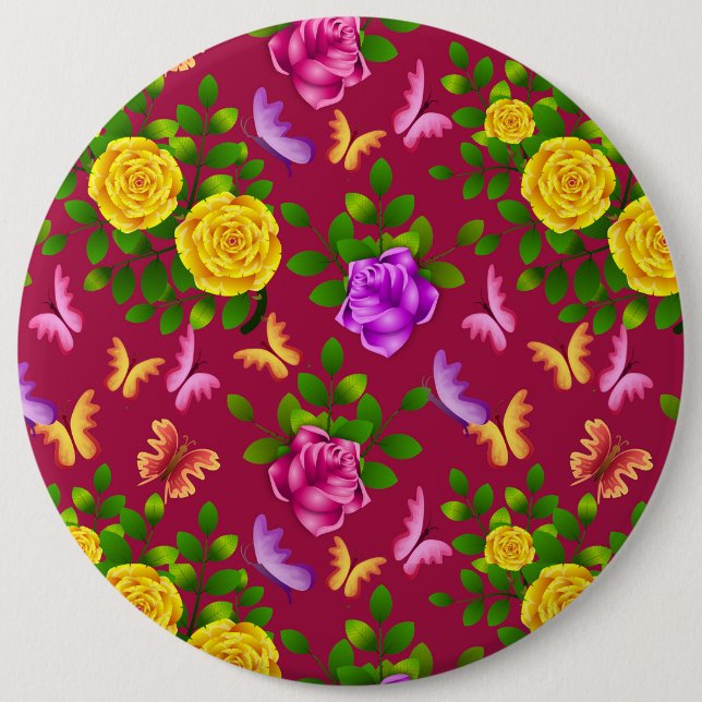 Badge Rond 15,2 Cm Fleur Rose Jaune, Rose Et Violet (Devant)