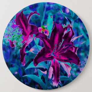 Badge Rond 15,2 Cm Fleurs Abstraites de Lys violettes et roses chaude