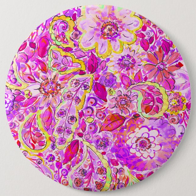 Badge Rond 15,2 Cm Fleurs abstraites roses mignonnes (Devant)