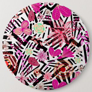 Badge Rond 15,2 Cm Fleurs blanches noires et colorées chic motif