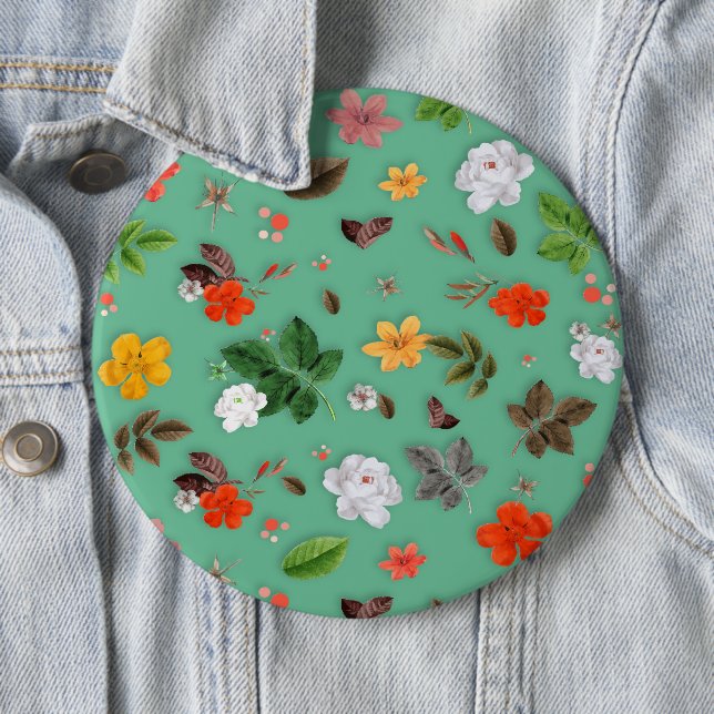 Badge Rond 15,2 Cm Fleurs jaunes et roses blanches 14 (En situation)