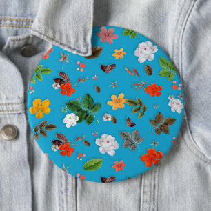 Badge Rond 15,2 Cm Fleurs jaunes et roses blanches 24